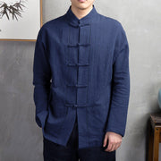 Foviel Solid Color Casual Frog-button Men's Shirt Clothing
