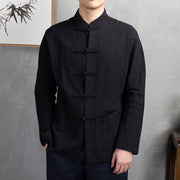 Foviel Solid Color Casual Frog-button Men's Shirt Clothing