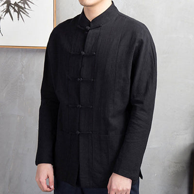 Buddha Stones Solid Color Casual Frog-button Men's Shirt Clothing - image 18