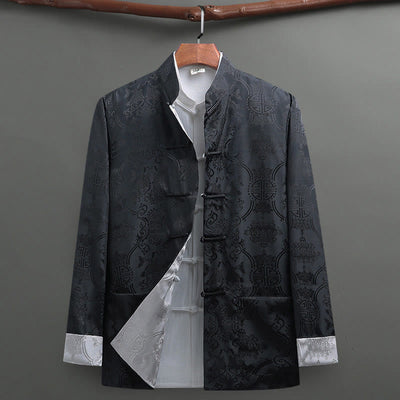 Buddha Stones 2Pcs Men's Tang Suit Koi Fish Pattern Frog-Button Long Sleeve Shirt Pants Set - image 1