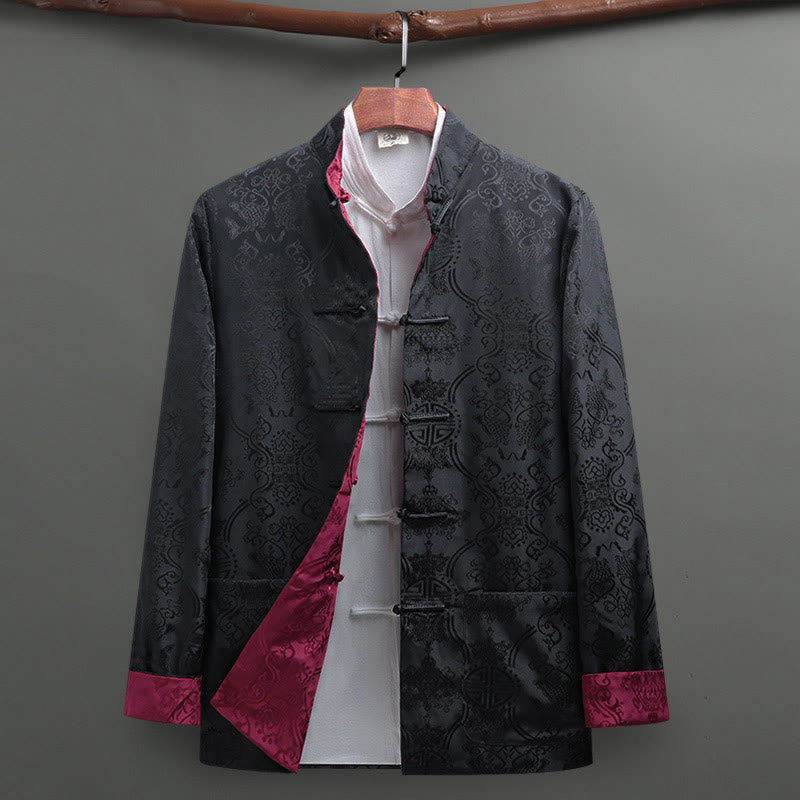 Buddha Stones 2Pcs Men's Tang Suit Koi Fish Pattern Frog-Button Long Sleeve Shirt Pants Set - image 21