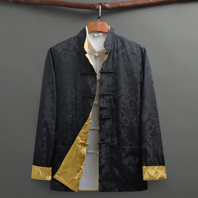 Buddha Stones 2Pcs Men's Tang Suit Koi Fish Pattern Frog-Button Long Sleeve Shirt Pants Set - image 25