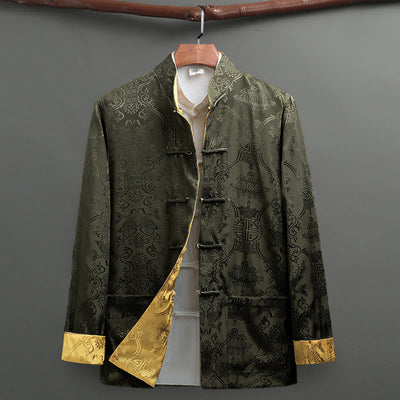 Buddha Stones 2Pcs Men's Tang Suit Koi Fish Pattern Frog-Button Long Sleeve Shirt Pants Set - image 23