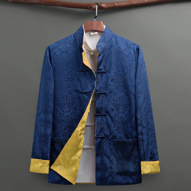 Buddha Stones 2Pcs Men's Tang Suit Koi Fish Pattern Frog-Button Long Sleeve Shirt Pants Set - image 8