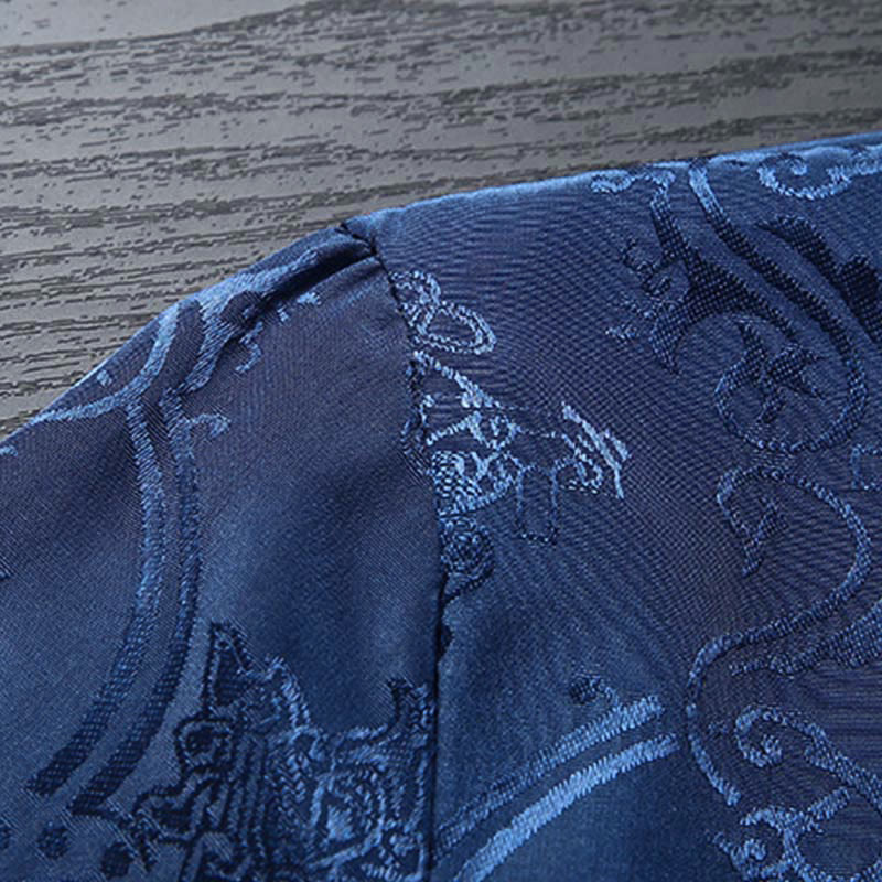 Buddha Stones 2Pcs Men's Tang Suit Koi Fish Pattern Frog-Button Long Sleeve Shirt Pants Set - image 11