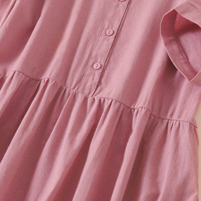 Buddha Stones Summer Buttons Design Short Sleeve Midi Dress With Pockets - image 2