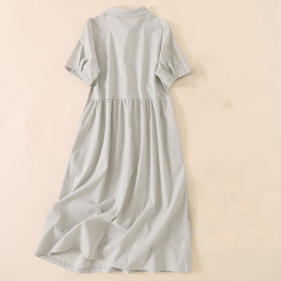 Buddha Stones Summer Buttons Design Short Sleeve Midi Dress With Pockets - image 6