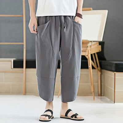 Buddha Stones Summer Men's Solid Color 7-8 Length Drawstring Pants With Pockets - image 14