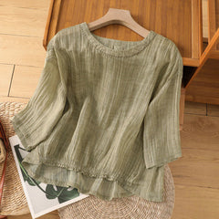 Buddha Stones Casual Summer Plain Crew Neck Women's Three Quarter Sleeve T-Shirt - DarkKhaki - US12，UK/AU16，EU44 (2XL) - image 0