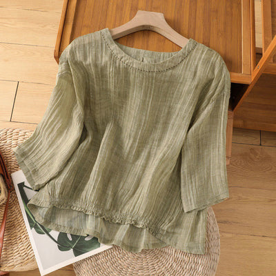Buddha Stones Casual Summer Plain Crew Neck Women's Three Quarter Sleeve T-Shirt - DarkKhaki - US12，UK/AU16，EU44 (2XL) - image 0