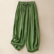 Foviel Sommer elastische Taille Damen Capri Cropped Harem Hosen mit Taschen