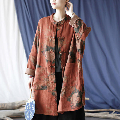 Buddha Stones Orange Peony Flower Frog-Button Open Front Jacket With Pockets - US4-14，UK/AU8-18，EU36-46 (F) - image 0