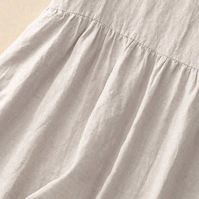 Buddha Stones Casual Artistic Solid Color Simple Design High Waist Short Sleeve Midi Dress With Pockets - image 3