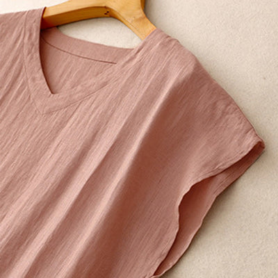Buddha Stones Casual Artistic Solid Color Simple Design High Waist Short Sleeve Midi Dress With Pockets - image 15