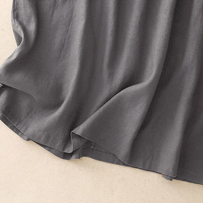 Buddha Stones Casual Artistic Solid Color Simple Design High Waist Short Sleeve Midi Dress With Pockets - image 12