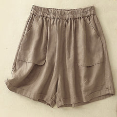 Buddha Stones Summer Casual Plain Women's Elasti Straight Shorts With Pockets - Tan - US12，UK/AU16，EU44 (2XL) - image 0