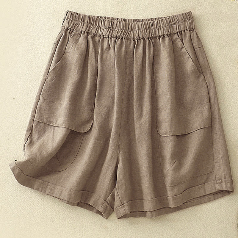Buddha Stones Summer Casual Plain Women's Elasti Straight Shorts With Pockets - Tan - US12，UK/AU16，EU44 (2XL) - image 0