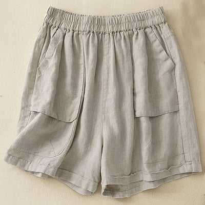 Buddha Stones Summer Casual Plain Women's Elasti Straight Shorts With Pockets - Beige - US12，UK/AU16，EU44 (2XL) - image 12