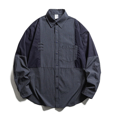 Buddha Stones Spring Fall Vintage Button-Up Plaid Men's Long Sleeve Shirts With Pocket - Navy - US/UK/AU40，EU50 (2XL) - image 4