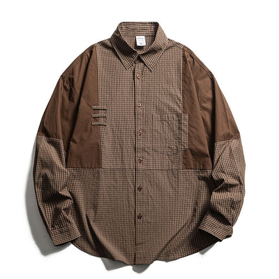 Buddha Stones Spring Fall Vintage Button-Up Plaid Men's Long Sleeve Shirts With Pocket - Sienna - US/UK/AU40，EU50 (2XL) - image 0
