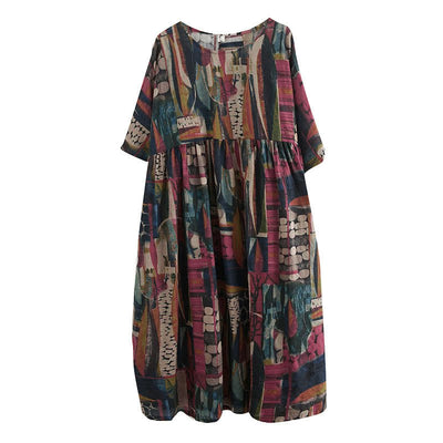 Buddha Stones Colorful Graphics Midi Dress Half Sleeve Tunic Dress With Pockets - image 12