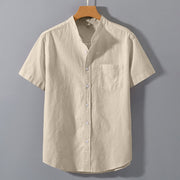 Foviel Summer Men's Short Sleeve Button Down Cotton Linen Shirt