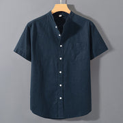 Foviel Summer Men's Short Sleeve Button Down Cotton Linen Shirt