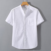 Foviel Summer Men's Short Sleeve Button Down Cotton Linen Shirt