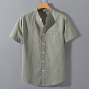 Foviel Summer Men's Short Sleeve Button Down Cotton Linen Shirt