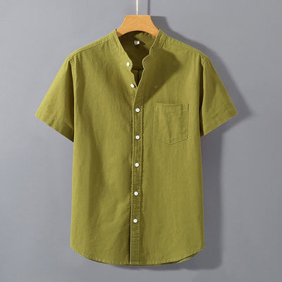 Buddha Stones Summer Men's Short Sleeve Button Down Cotton Linen Shirt - YellowGreen - US/UK/AU42，EU52 (3XL)  - image 16