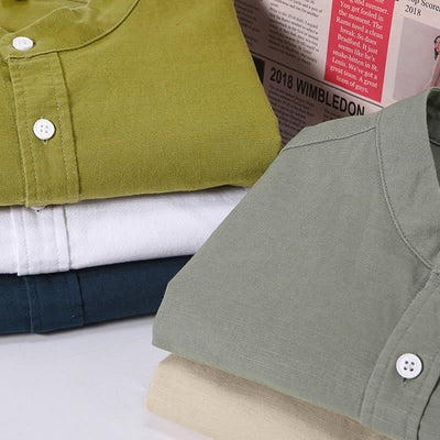 Buddha Stones Summer Men's Short Sleeve Button Down Cotton Linen Shirt - image 1