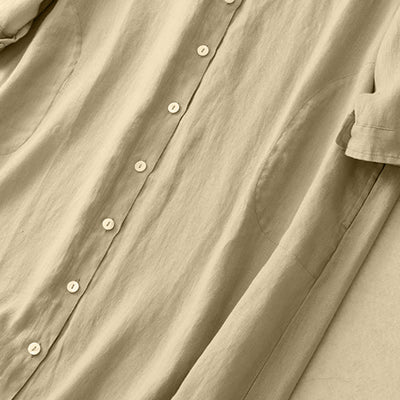 Buddha Stones Fall Commute Plain Buttons Design Long Sleeve Knee Length Dress With Pockets - image 13