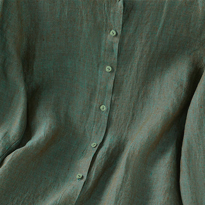 Buddha Stones Spring Solid Color Buttons Design Ruffled Crew Neck Women's Shirt - image 3