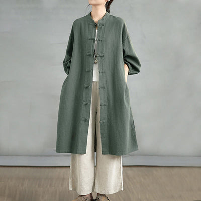 Buddha Stones Casual Frog-button Women's  Coat With Pockets - DarkOliveGreen - US12，UK/AU16，EU44 (2XL) - image 5