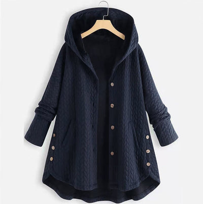 Buddha Stones Fall Wheat Ear Pattern Mid-length Design Women's Long Sleeve Hooded Coat With Pockets - SteelBlue - US22，UK/AU26，EU54 (8XL) - image 7