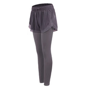 Foviel 2 In 1 Sports Tights Outdoor Fitness Women's Leggings Yoga Pants
