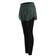 Foviel 2 In 1 Sport-Knöpfe Outdoor Fitness Damen Leggings Yoga Hose
