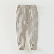 Foviel Fall Solid Drawstring Elastic Waist Men's Linen Ankle-Length Pants With Pockets