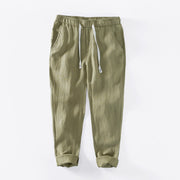 Foviel Fall Solid Drawstring Elastic Waist Men's Linen Ankle-Length Pants With Pockets