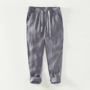 Foviel Fall Solid Drawstring Elastic Waist Men's Linen Ankle-Length Pants With Pockets