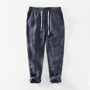 Foviel Fall Solid Drawstring Elastic Waist Men's Linen Ankle-Length Pants With Pockets