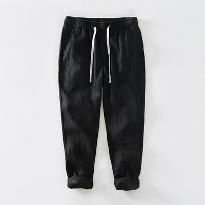 Buddha Stones Fall Solid Drawstring Elastic Waist Men's Linen Ankle-Length Pants With Pockets - Black - US/UK/AU44，EU54 (4XL) - image 5