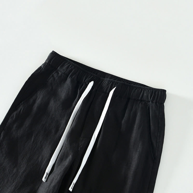 Buddha Stones Fall Solid Drawstring Elastic Waist Men's Linen Ankle-Length Pants With Pockets - image 6