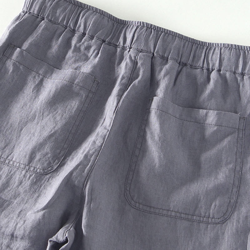 Buddha Stones Fall Solid Drawstring Elastic Waist Men's Linen Ankle-Length Pants With Pockets - image 17