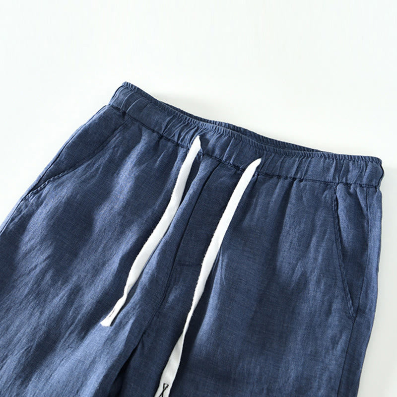 Buddha Stones Fall Solid Drawstring Elastic Waist Men's Linen Ankle-Length Pants With Pockets - image 9