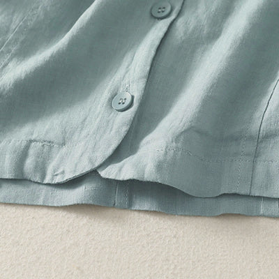 Buddha Stones Summer Solid Color V-Neck Buttons Simple Design Women's Short Sleeve Shirt - image 3
