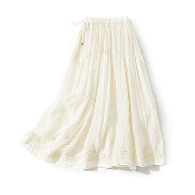Buddha Stones Embroidery Hollow Design A-line Drawstring High Waist Women's Skirt With Pockets - image 14