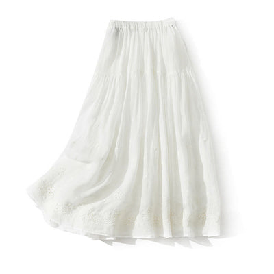 Buddha Stones Embroidery Hollow Design A-line Drawstring High Waist Women's Skirt With Pockets - image 9