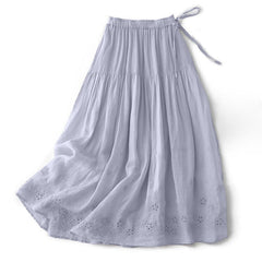 Buddha Stones Embroidery Hollow Design A-line Drawstring High Waist Women's Skirt With Pockets - LightBlue - US8-10，UK/AU12-14，EU40-42 (2XL) - image 0