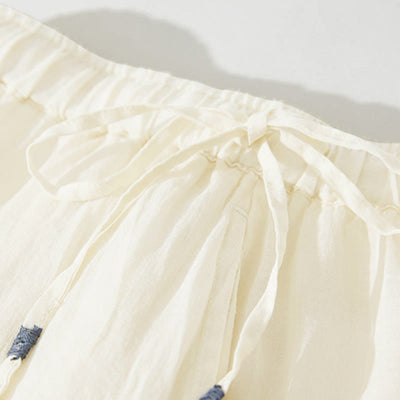 Buddha Stones Embroidery Hollow Design A-line Drawstring High Waist Women's Skirt With Pockets - image 16